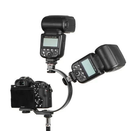 C Shape Dual Hotshoe Mount Holder for Speedlite LED light with 1/4