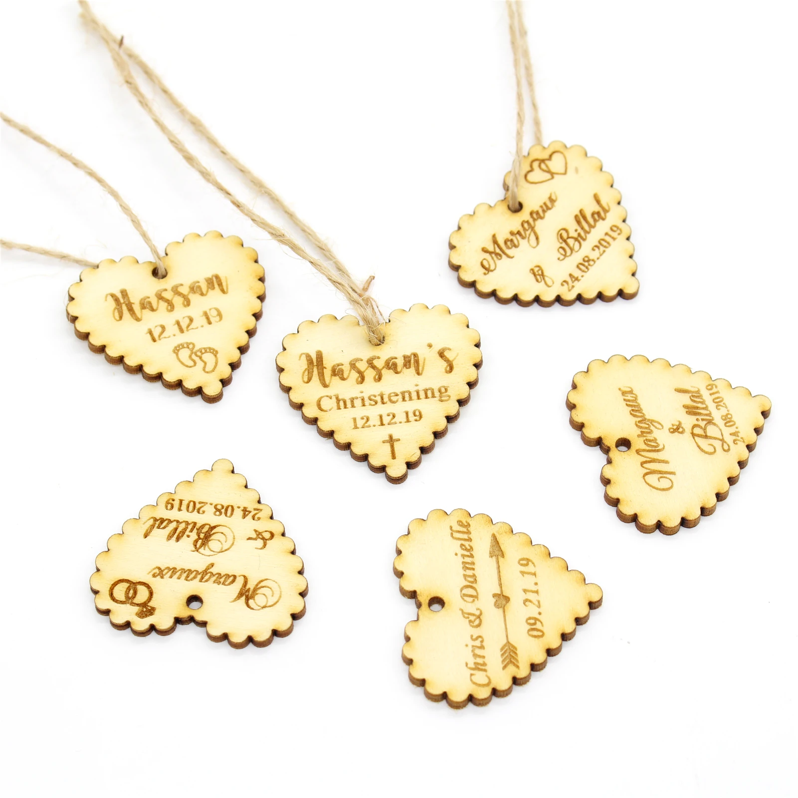 50Pcs Personalized Engraved Wooden Wine Charm, Custom Wood Label Tags, Wedding Heart Gifts Tags, Rustic Bridal Shower Favor Tags