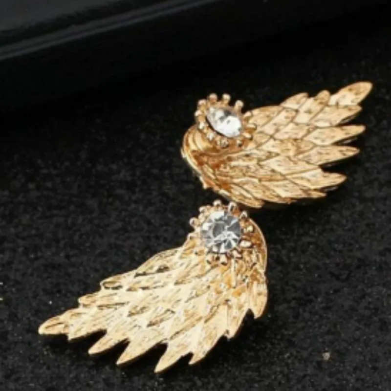 New Fashion Gift Lady Earring Party Jewelry Earrings Gold And Silver Gothic Cool Angel Wing Rhinestones Alloy Earrings For Women