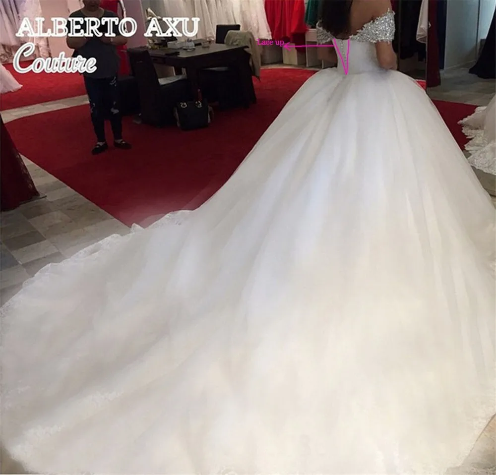 Vestidos de novia blancos de encaje con cuentas de cristal para novia, con botones traseros, talla grande, 16, 18 y 20w, 2017