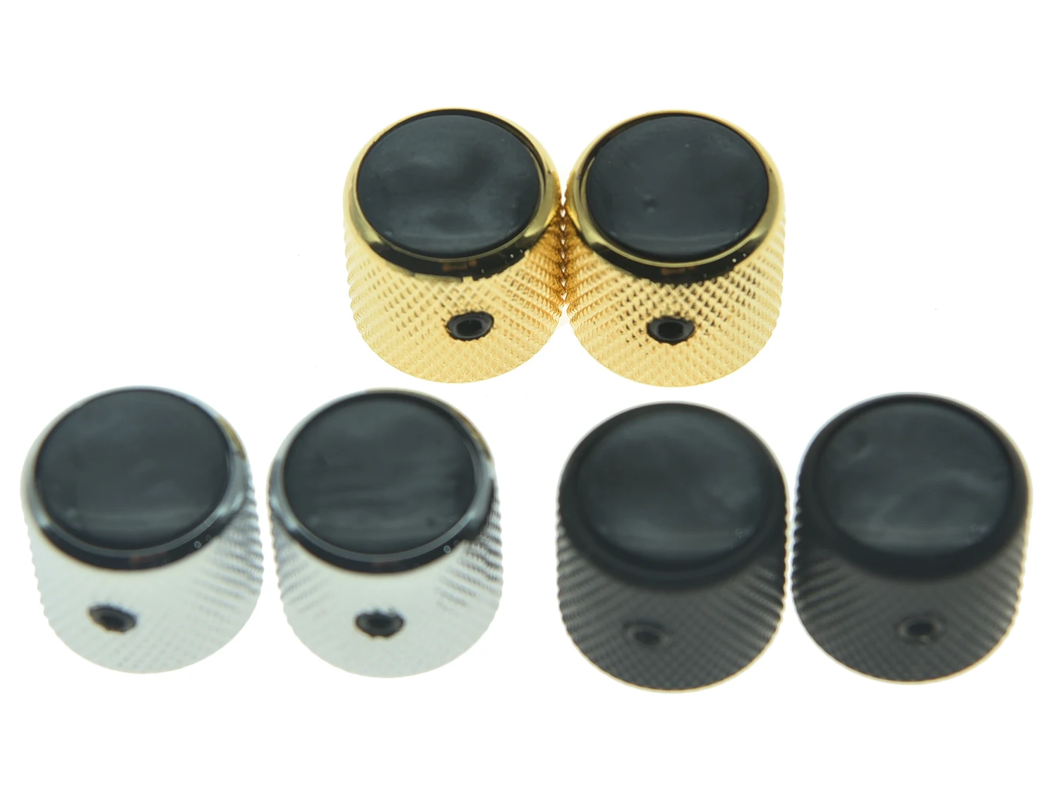 KAISH Set of 2 Black Pearl Top Guitar Dome Knobs with Set Screw for Tele Guitars Black Pearl Cap Bass Knobs