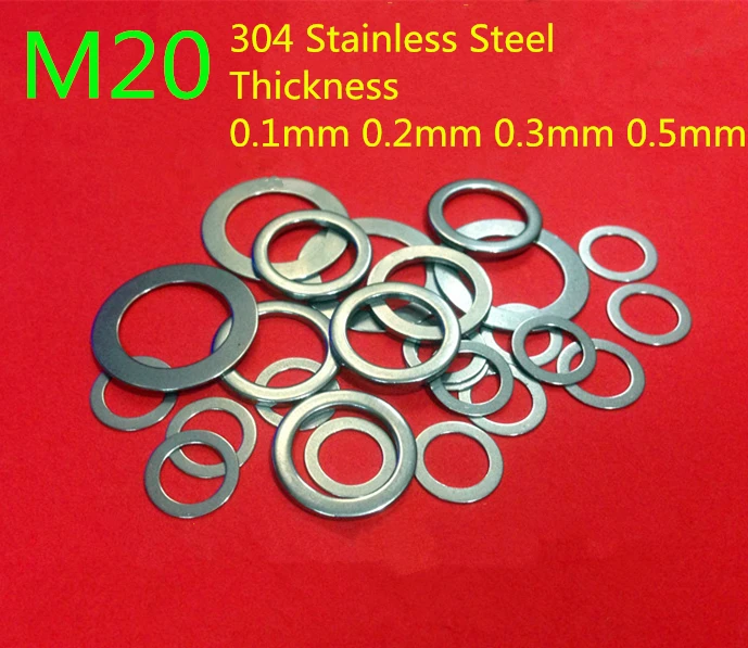 

50PCS M20 flat Thin washer shim 0.1mm 0.2mm 0.3mm 0.5mm0 304 Stainless Steel Ultra-thin Flat Washer Gasket Gap Adjustment washer