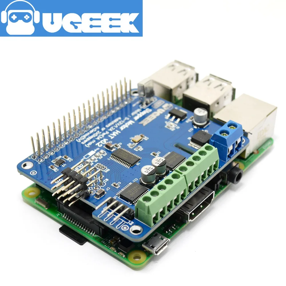 Robô/chapéu para motor de passo ugeek, para raspberry pi 3b, 3b +, 3a +, 2b, 4b, zero, zero w | motor de passo/servo/motor/sensores/ir romote