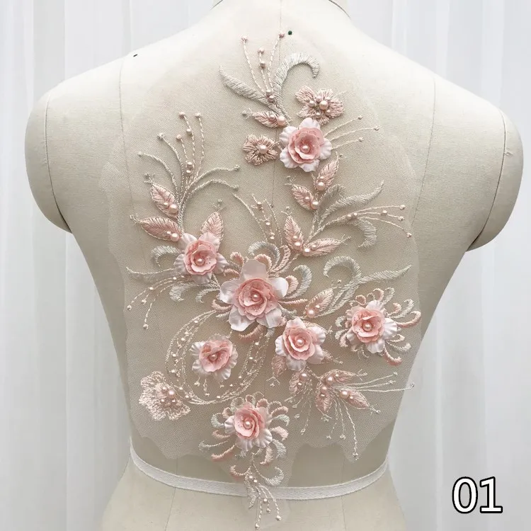 2 Stück/Set Neue Mode Stickerei Perlen Pailletten Spitzenblume, Kinderkleid, Kostüm, DIY Spitzenzubehör 36*21cm RS1868 – Detail 3