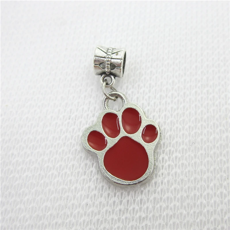 20pcs/lot Dog Paw Charms Big Hole European Beads dangle charms diy fashion bracelets  jewelry accessory