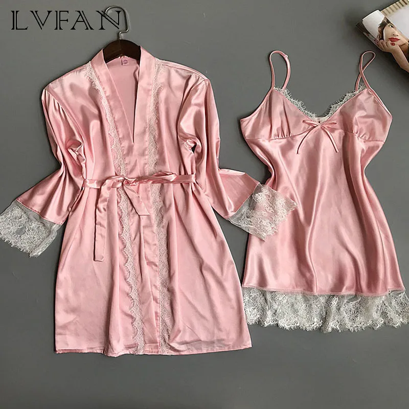 

New Winter and Autumn Comfortable Ice Silk Sexy Suspenders Sleepwear Short Sleeve Home Wear Women Two-piece AR L007