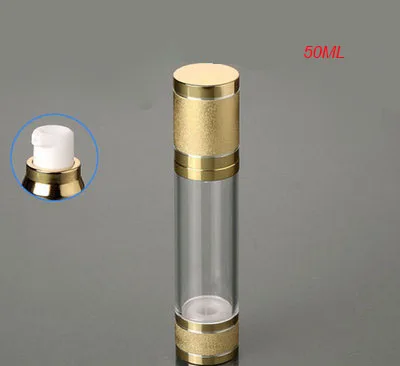 

Hot 50ML airless bottle ,plastic lotion bottle with airless pump ,gold LID can used for Cosmetic Packaging