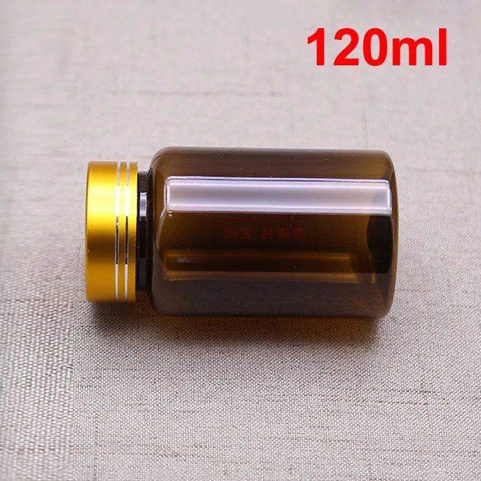 

(100PCS/Lot) NEW 120CC/120ML Translucent Brown Color PET Bottle With Aluminum Golden Cap, Solid/ Liquid Bottle,Capsule Bottles