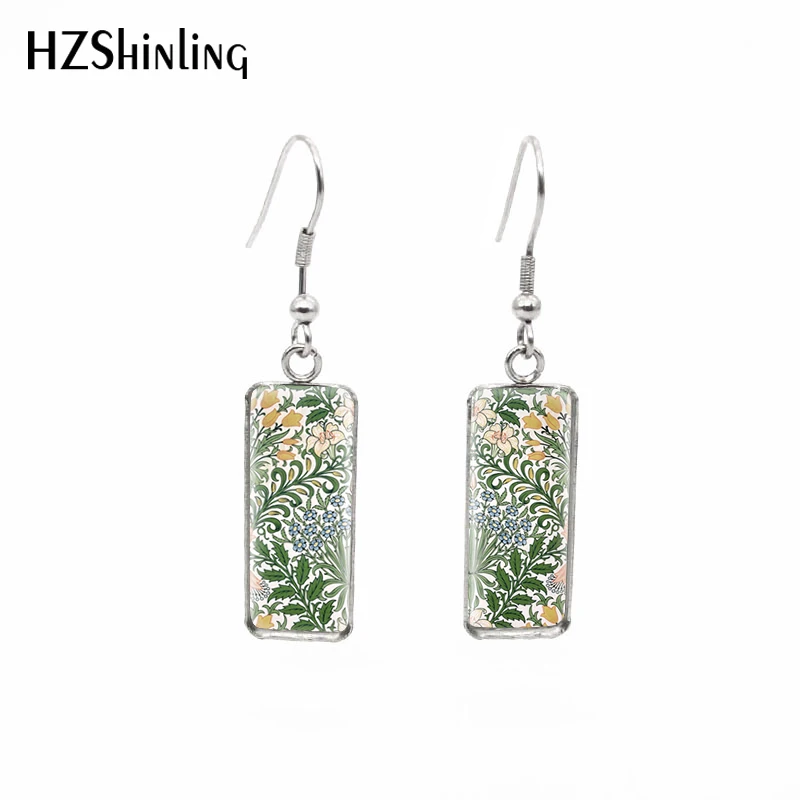 2019 New William Morris Patterns Rectangular Earrings The Strawberry Thief Tapestry Fish Hook Earring Glass Picture Jewelry