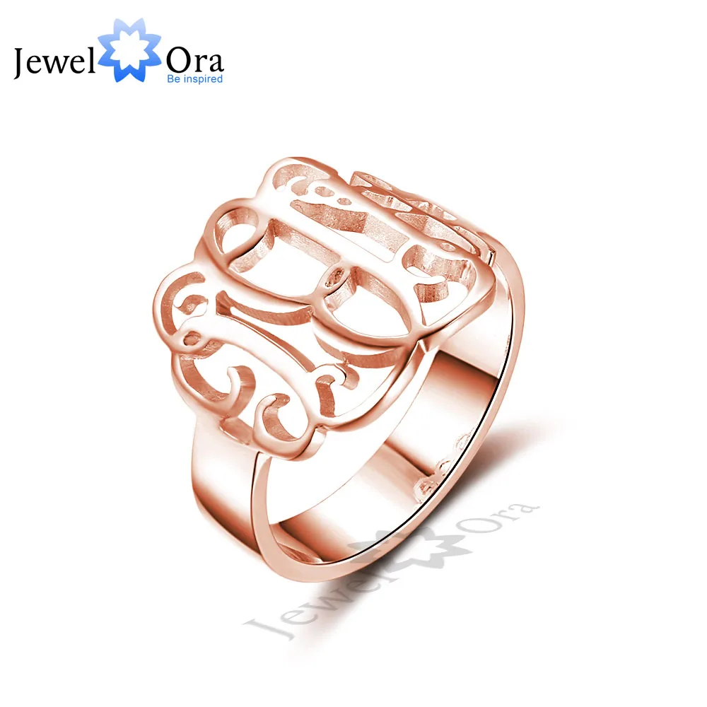 DIY Hollow Name Ring Personalized 925 Sterling Silver Monogram Ring Unique Christmas Gift For Girls (JewelOra RI102314)