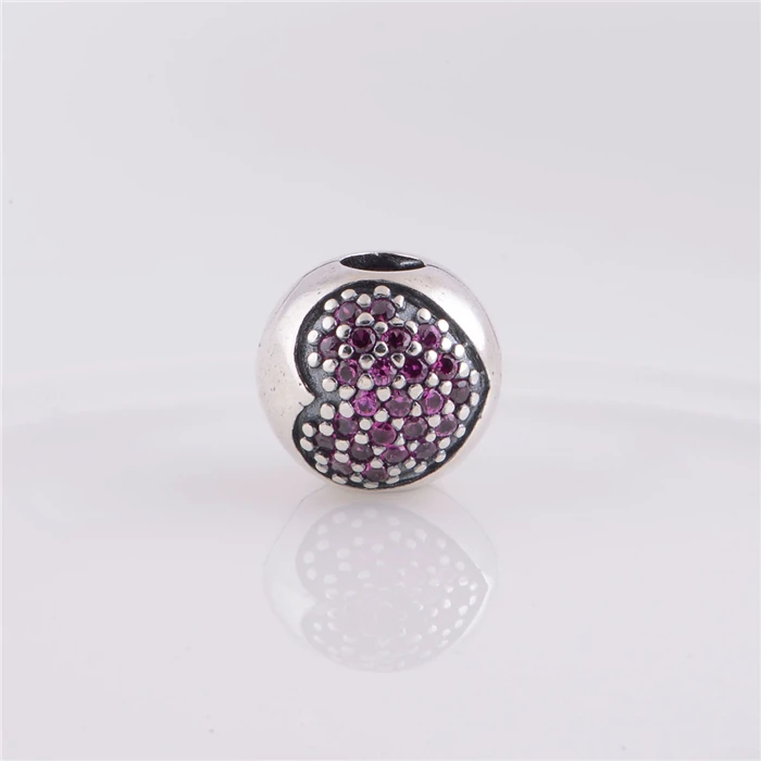 

Woman's New Original 925 Sterling Silver Rose Pave Heart Clip Charm Bead Suitable for Pandora Style Charm Bracelets & Necklaces