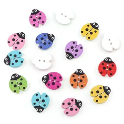 50PC 16x18mm Mixed Color 2 Holes Decorative Buttons Lovely Ladybug Cartoon Animals Wood Buttons Sewing Scrapbooking