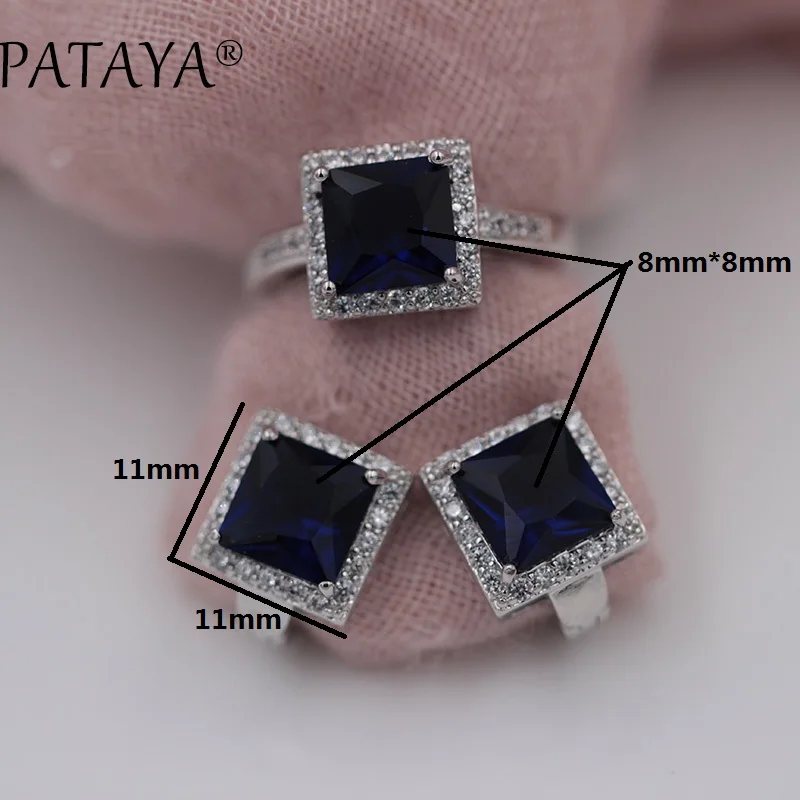 PATAYA New Arrivals 11 Colors Square Natural Zircon Earrings Ring Sets Women Luxury True White Gold Color Wedding Jewelry Set