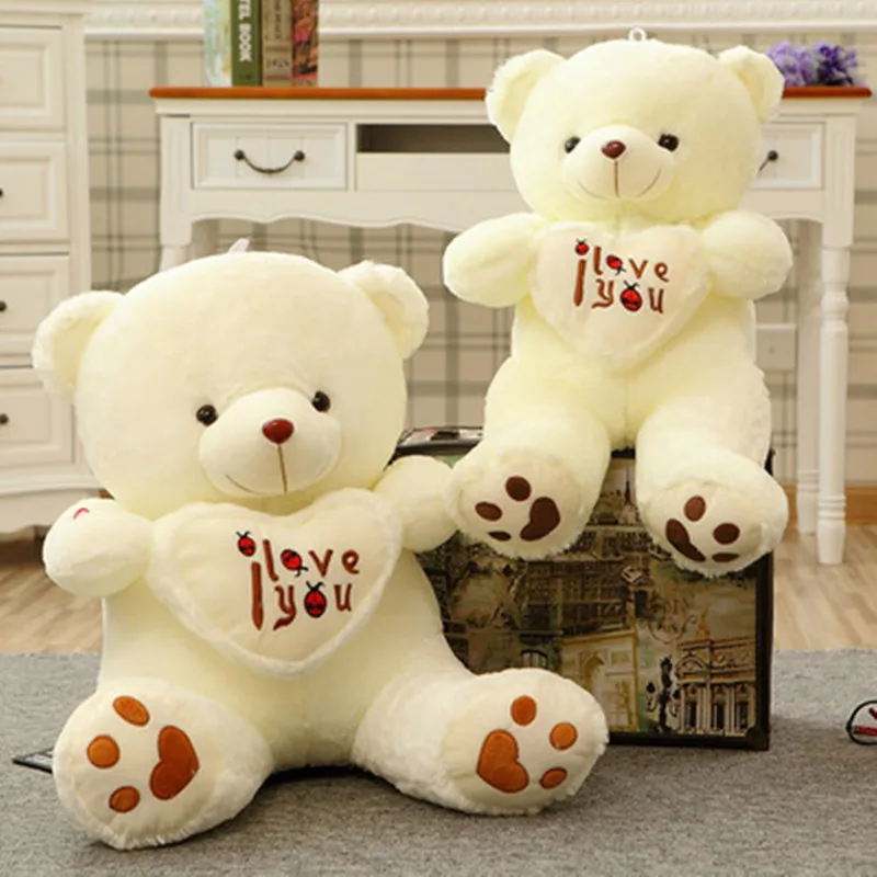 1pc Big I Love You Teddy Bear Large Stuffed Plush Toy Holding LOVE Heart Soft Gift for Valentine Day Birthday Girls' Brinquedos