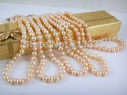 

New fashion free shipping charming Wholesale 3pcs 7-8mm Pink Akoya Pearl Necklace 18"BV193