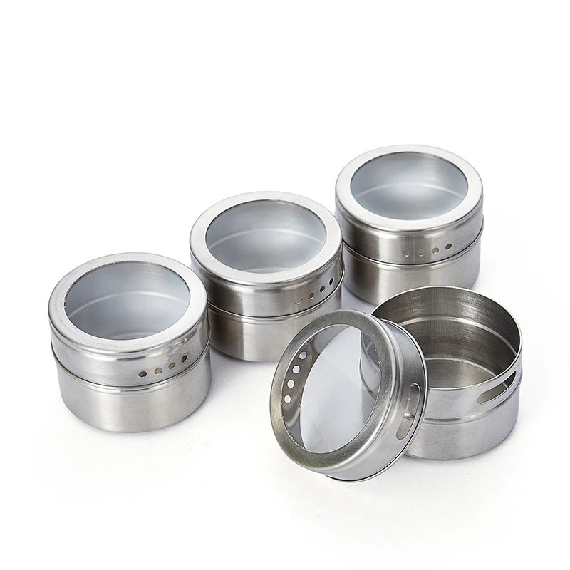 

1Pc Magnetic Spice Jar Set With Stickers Stainless Steel Spice Salt Tins Spice Storage Container Pepper Seasoning Sprays Tools