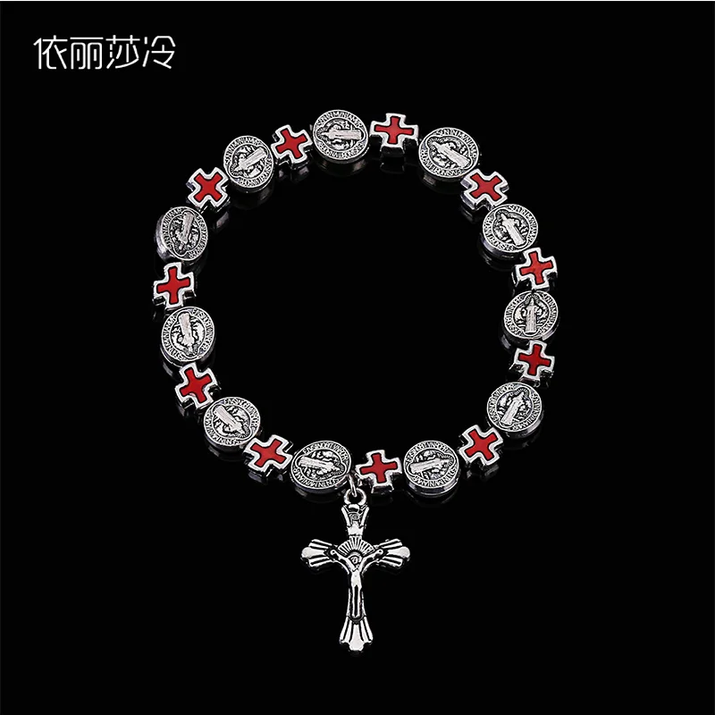 يسوع الصليب مطرز سوار، المسيح سانت سانت بنديكت سوار مطرز، المسيح الأساسية مطرز سوار القلب المقدس. #4