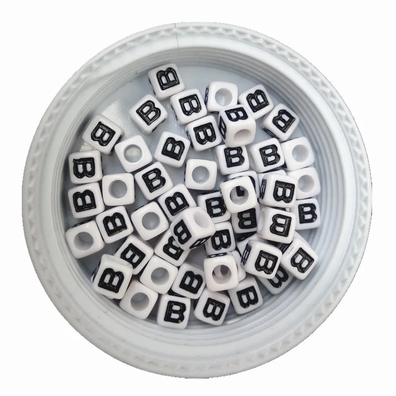 

Free Shipping 1800PCS/Lot 7*7MM Cube Single Letter B Beads Square Acrylic Alphabet Beads Plastic DIY Name Jewelry Bracelet Beads