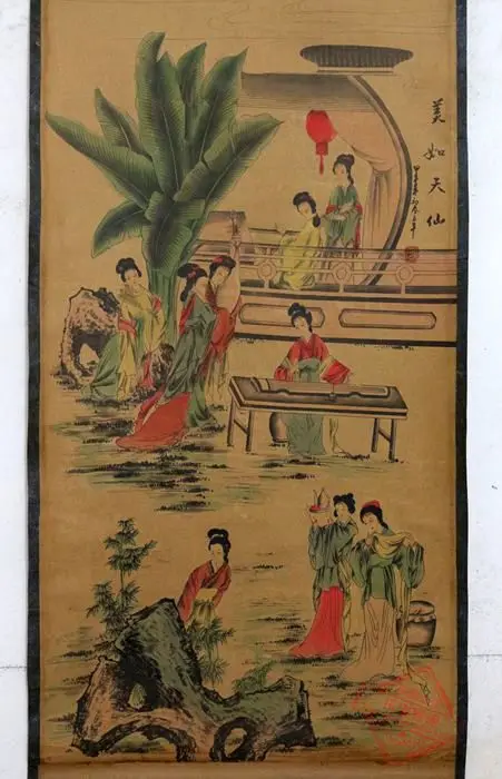 

Antique QingDynasty Hand-painted Chinese calligraphy painting--beauty, decoration murals, crafts /collection & adornment