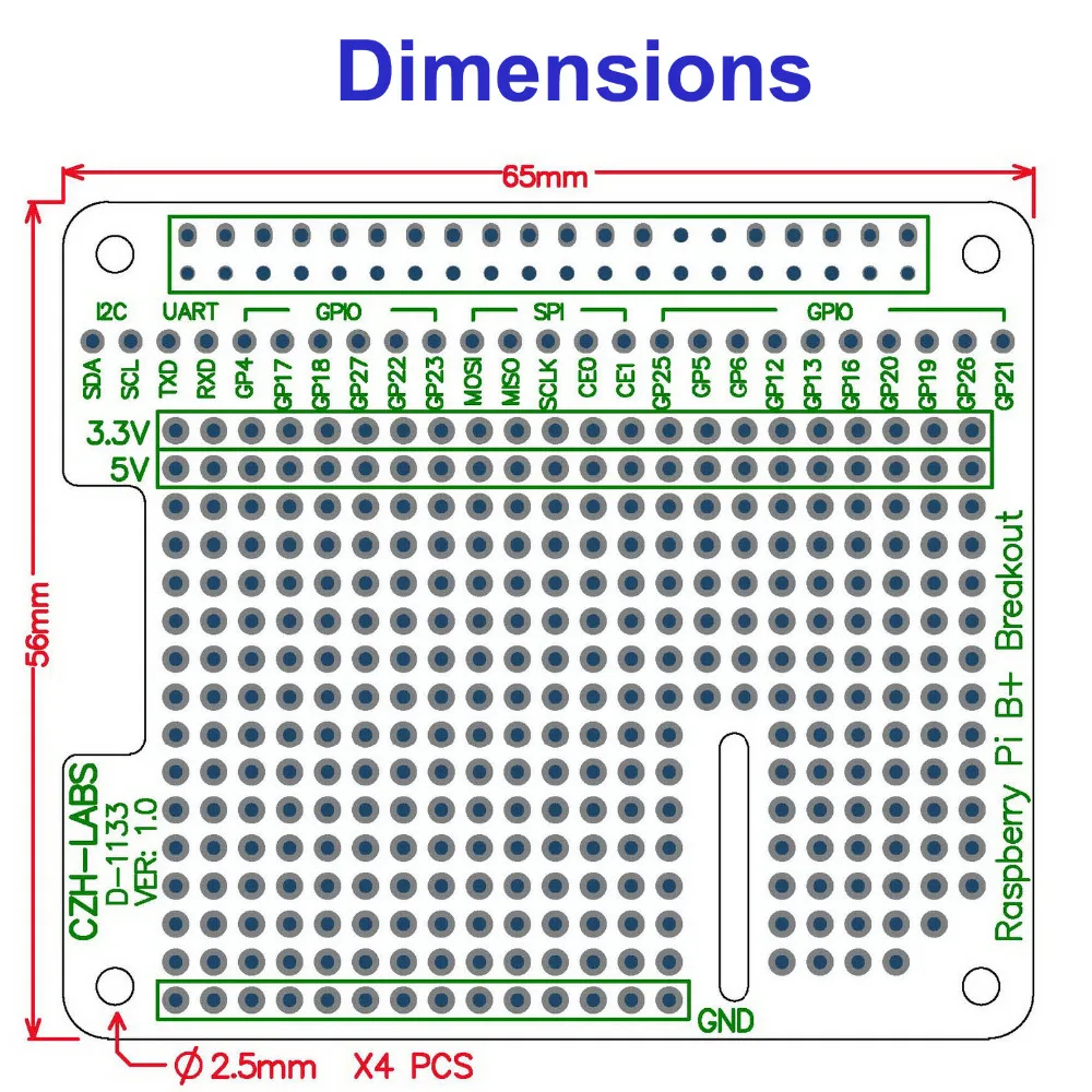 Electronics-Salon 4x Prototype Breakout PCB Shield Board Kit for Raspberry Pi 3 2 B+ A+, Breadboard DIY.