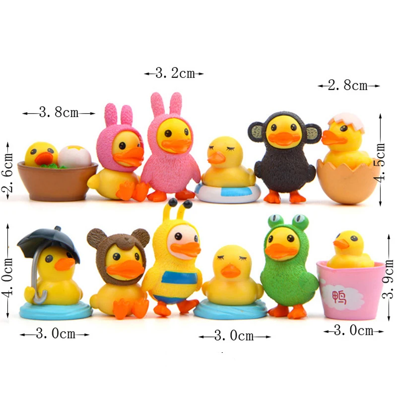 12pcs/lot Hot Sale Yellow Duck Figures Toys Dolls Resin  Kawai Yellow Duck Action Figures Models Toys for Children Dolls Gifts