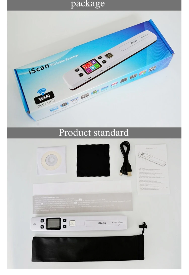 Zero Margin Portable Handheld Scanner HD Office High Speed Color A4 Document / Photo / Book  Scan Scanner+32G memory card