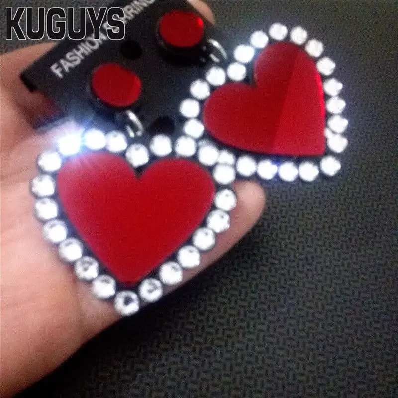 أقراط كبيرة من kumen على شكل قلب أحمر من الأكريليك للسيدات أقراط عصرية من Oorbellen HipHop أقراط Pendientes