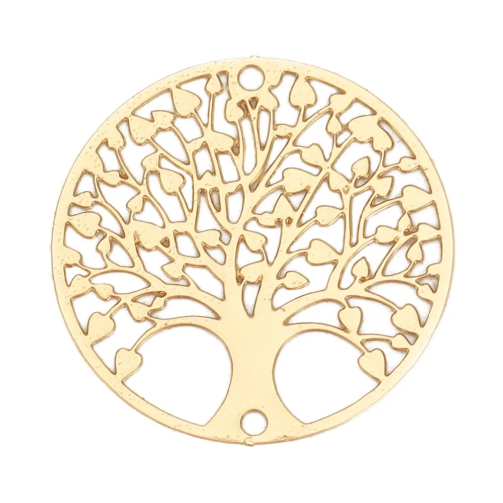 DoreenBeads 10 PCs Fashion Iron Based Alloy Filigree Stamping DIY Connectors Round Silver Color Gold Tree of Life 20mm Dia image 5