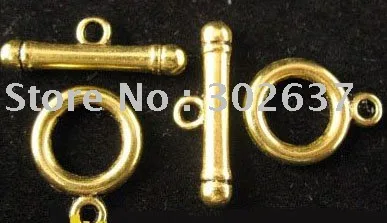 FREE SHIPPING 60sets Antiqued gold Metal Smooth circle toggle clasps A832G