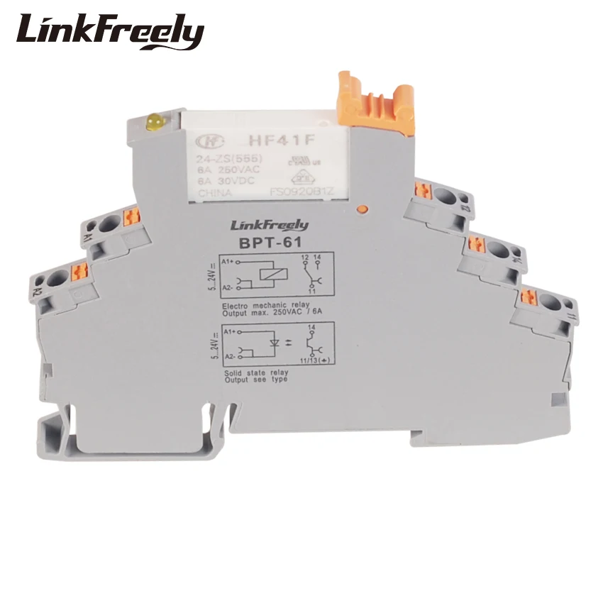 Imagem -02 - Tablete Hf41f 24-zs 10 Peças com Módulo e Placa Eletrônicas de Relé de Tensão Din com Plug-in Automático 24v para 6a e v ac 30v dc