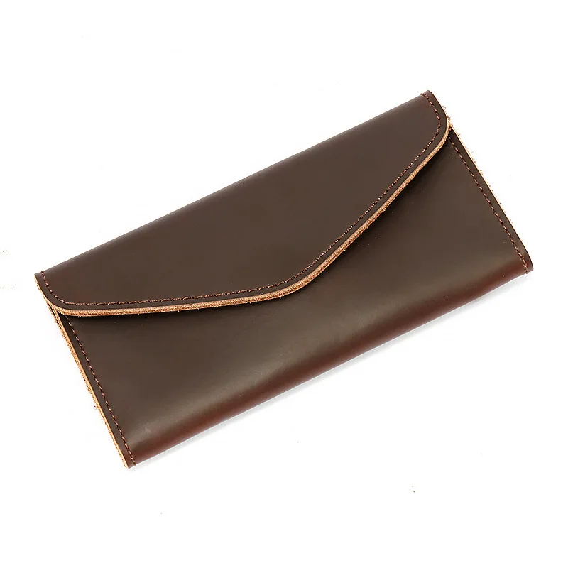 Vintage Long Mens Wallets Cow Leather Hasp Men Wallet  Luxury Designer Male Phone Purse Money Bag Brown Color