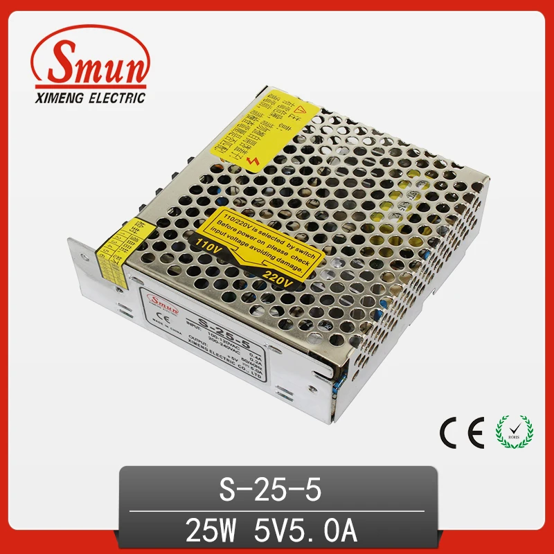 NEW 25W 5A 5VDC Single Output 110/220VAC Input Switch Mode Power Supply(SMPS) S-25-5