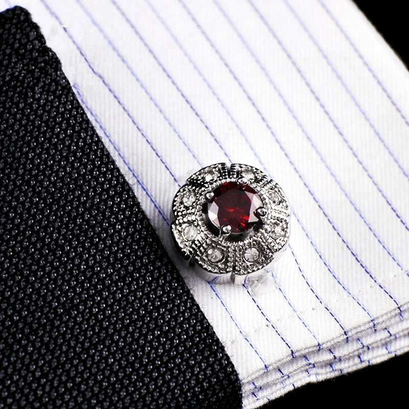 Jewelry french shirt cufflink for men designer Brand Red Crystal Cuff link Button High Quality Luxury Wedding abotoaduras