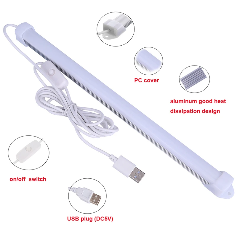 52cm USB LED Bar Light DC5V Rigid LED Strip for the Kitchen Aluminum Light Bar Under Cabinet Lighting LED Reading Light