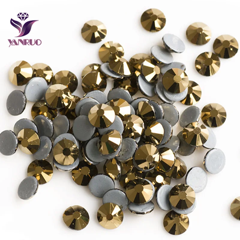 YANRUO Strass Gold Aurum Strass Hot Fix Kristall Goldene Farbe Hotfix Wärme Eisen auf Kleid Schuhe Glas Nähen Strass – Detail 3