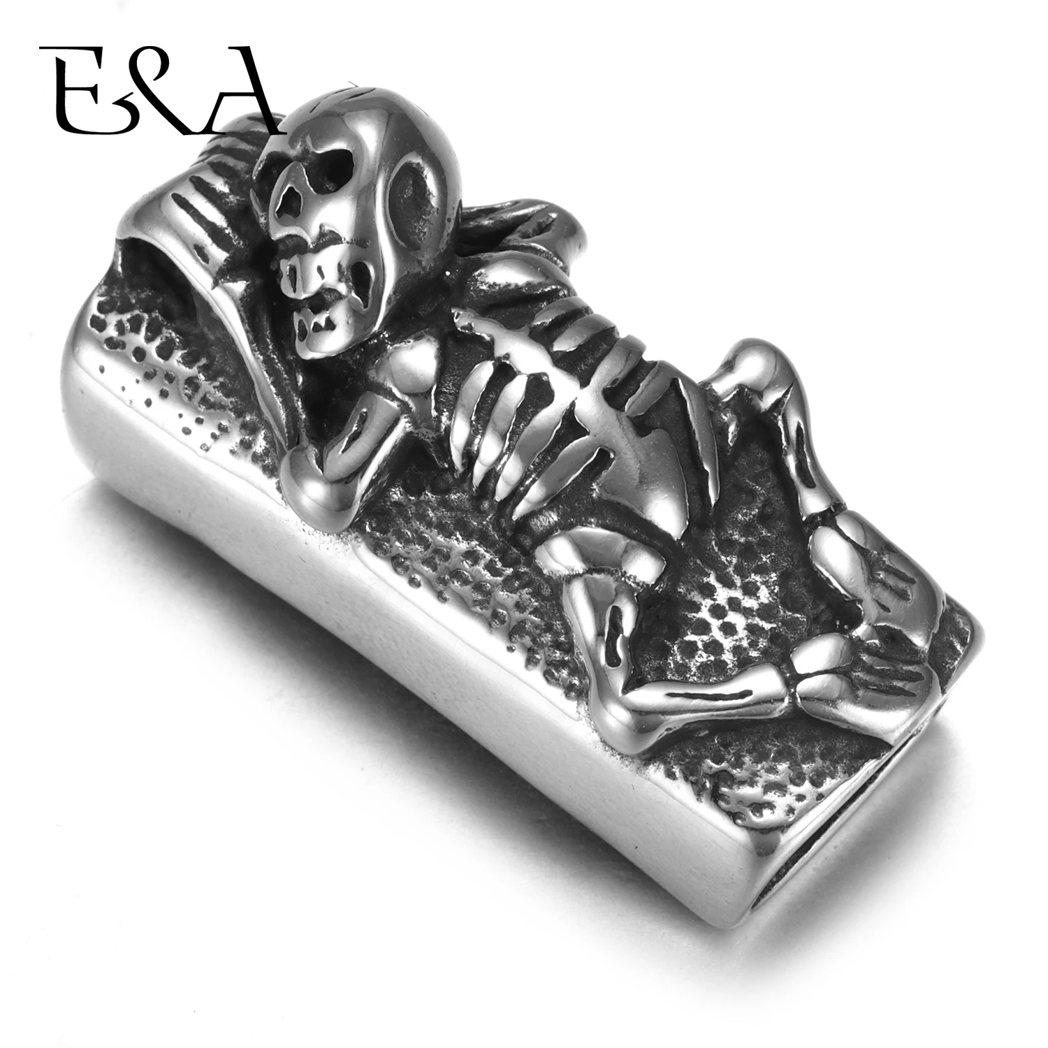 Stainless Steel Slider Beads Skeleton 12*6mm Hole Slide Charms for Men Leather Bracelet Punk Jewelry Making DIY Supplies