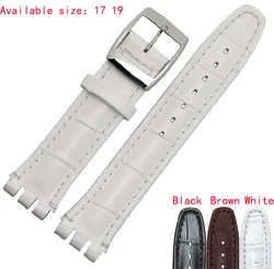 High Quality Luxury Black Brown 17mm 19mm Waterproof Genuine Leather Watch Strap Band For Swatch Alligator Pattern Leather Belt