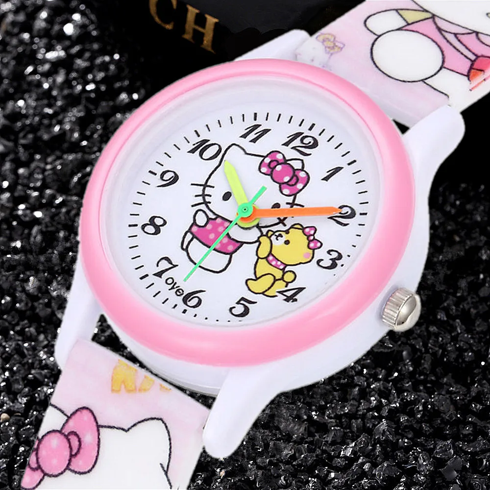 2023 neue Rosa Kinder Uhren Niedlichen Cartoon-Muster Kinder Uhr Cartoon 3D Silikon Band Enfant Ceasuir Quarz Uhren Für Mädchen