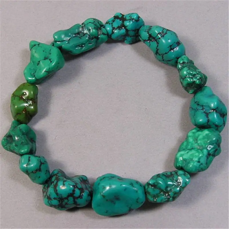 Tibet Natural Enhanced Turquoise Nugget Beads Bracelet Stretch for Amulet BB-238 