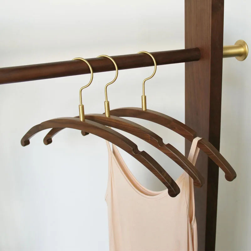 6 pcs/lot Black Walnut Wood Coat Hanger Solid Wood Suit Hangers with Brass Hook Anti-skid Shoulder Seamless Clothes Drying Rack