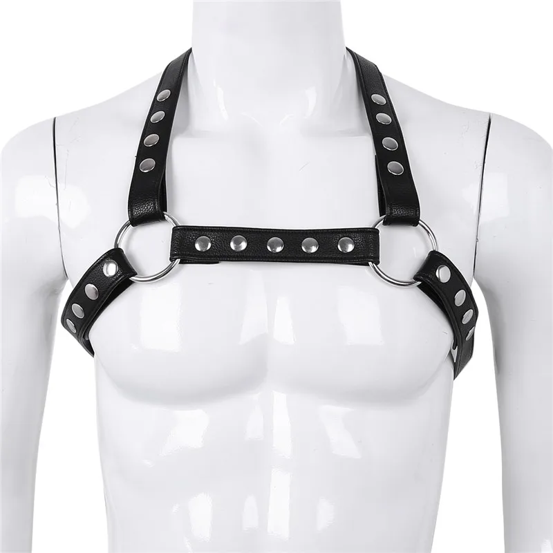 Men Bondage Exotic Lingerie Gay Leather Harness Mens Body Chest Half Harness Belt Costume Gothic Gay Male Bondage Ring