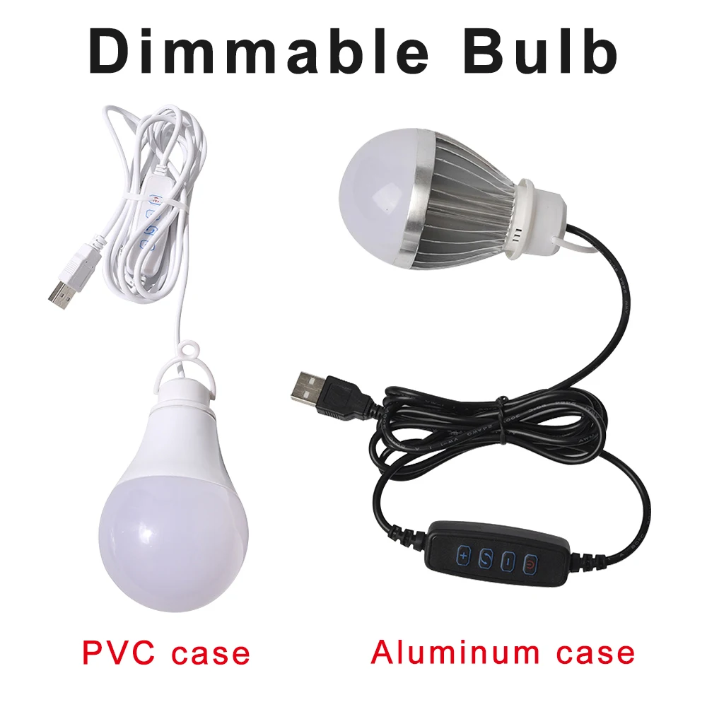 DC5V USB Dimmable Hanging Lamp LED Bulb Stepless Dimming Brightness Three Color Switch 10W LED Light Bulb For Adapter Power Bank