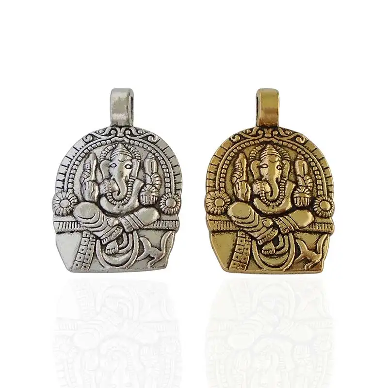 5 x Antique Gold Color Ganesha Elephant God of Beginnings Charms Pendants for DIY Jewelry Making Findings Accessories 38x24mm