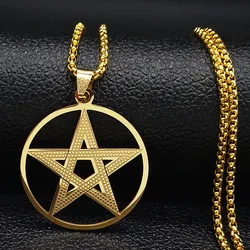 Witchcraft Pentagram Stainless Steel Chain Necklaces Men Gold Color Necklaces Pendants Jewelry colgantes mujer moda N1112S02