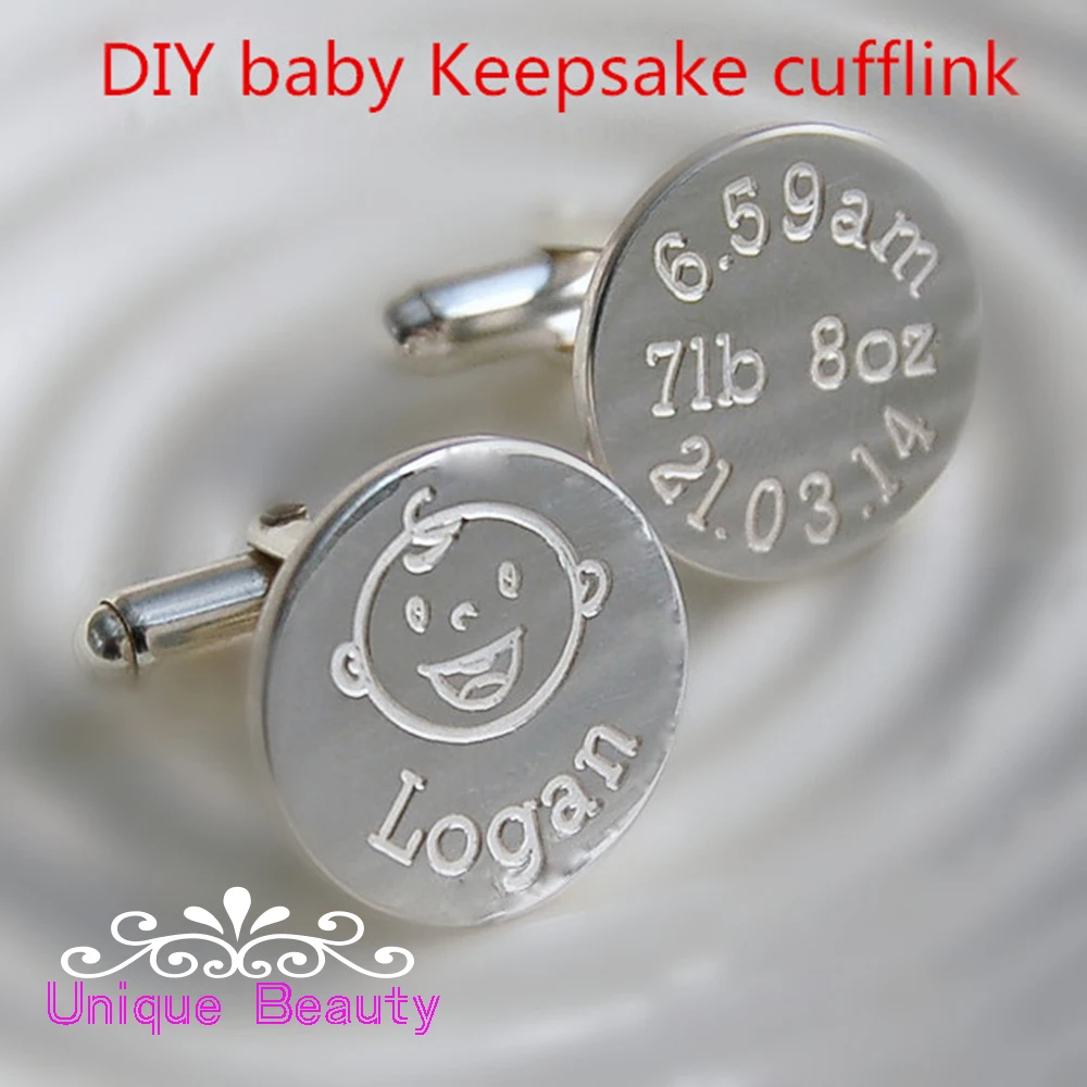 Handmade Personalised Solid Silver DIY Cufflinks Customized Stamp Love Baby Face Birthday Weight  Keepsake Men Cufflinks