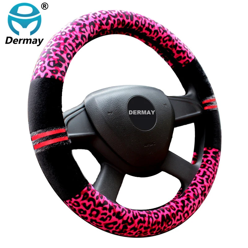 DERMAY NEW 5COLORS PERSONALITY WINTER CAR FUR STEERING WHEEL COVER PLUSH CUTE STEERING WHEEL COVERS CAR ACCESSORIES FOR GIRLS