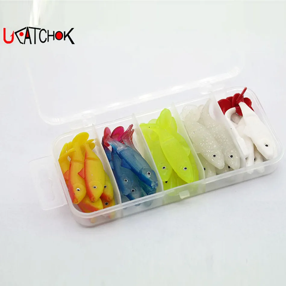 

30pcs/box soft artificial soft fish 5.5cm/1.7g fish profile pesca set 5color combo lead hook bait mate luminous fishing tackle