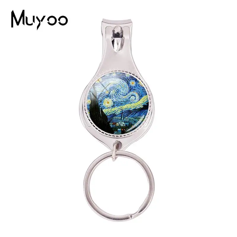 2018 Fashion Van Gogh Starry Night Multifunctional Keychain Almond Branches In Bloom Art Nail Clipper Keyring Color Jewelry