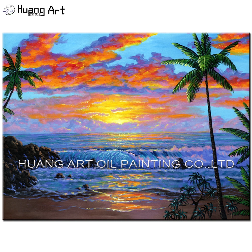 

High Quality Seascape Hand-painted Modern Sunrise Sky Landscape Oil Painting On Canvas Painting for Living Room Wall Decor Art