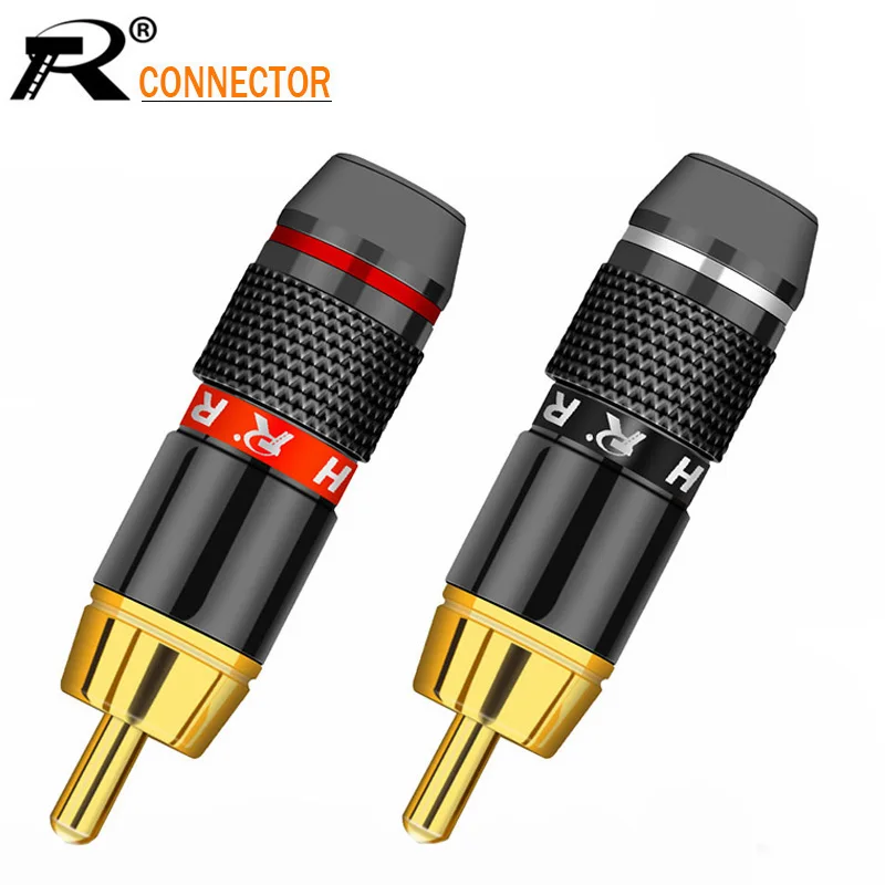 10pcs/lot RCA Connector 24K Gold Plated RCA Male Plug Professional Audio Speaker Plug Jack Wire Connector 5Pairs Red+Black